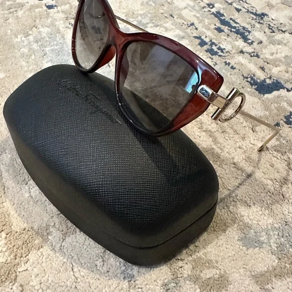 Salvatore Ferragamo Brown Sunglasses with Cat-Eye Shape and Glossy Frames